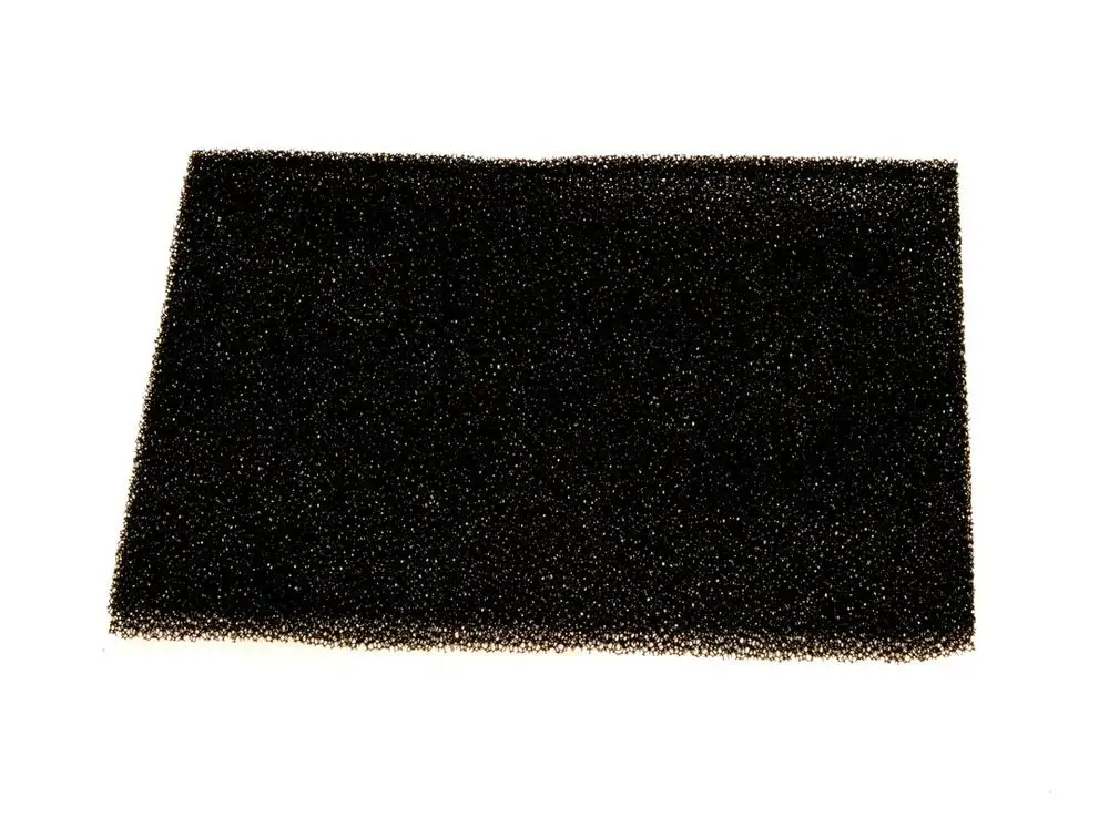 Schwarzer Filter aus Schaumstoff, rechteckige Form, geeignet für verschiedene Anwendungen. Produkt gehört zur Marke Bosch.
